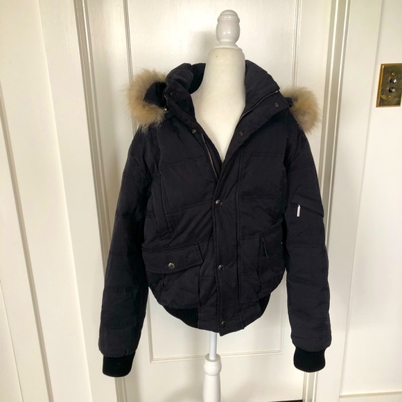 Moorer Other - Moorer Black Down Filled Bomber Jacket With Removable Fur Hood Sz M
